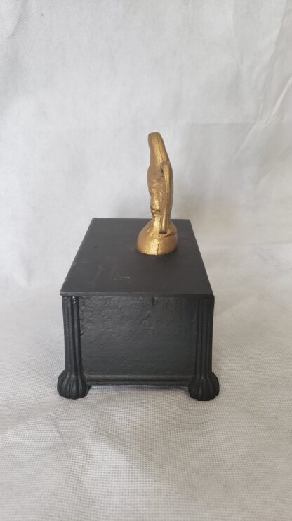 Cast Iron Art Black Tobacco Storage Box Vtg Americana Civil War Style Eagle Lid