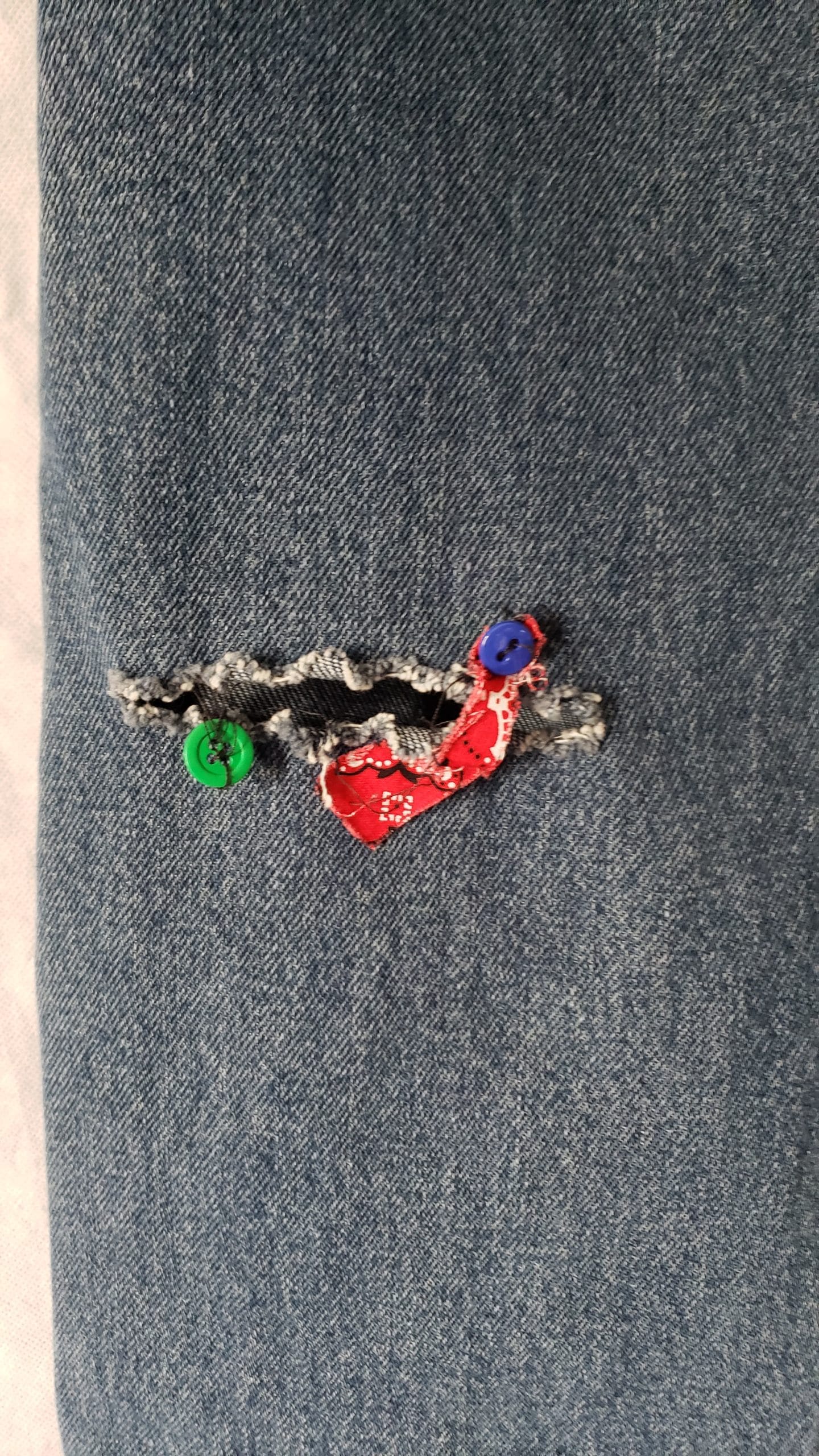 Men’s Upcycled Denim Jeans – Boho Patchwork Peace Wrangler Style – Size 32 - Image 12