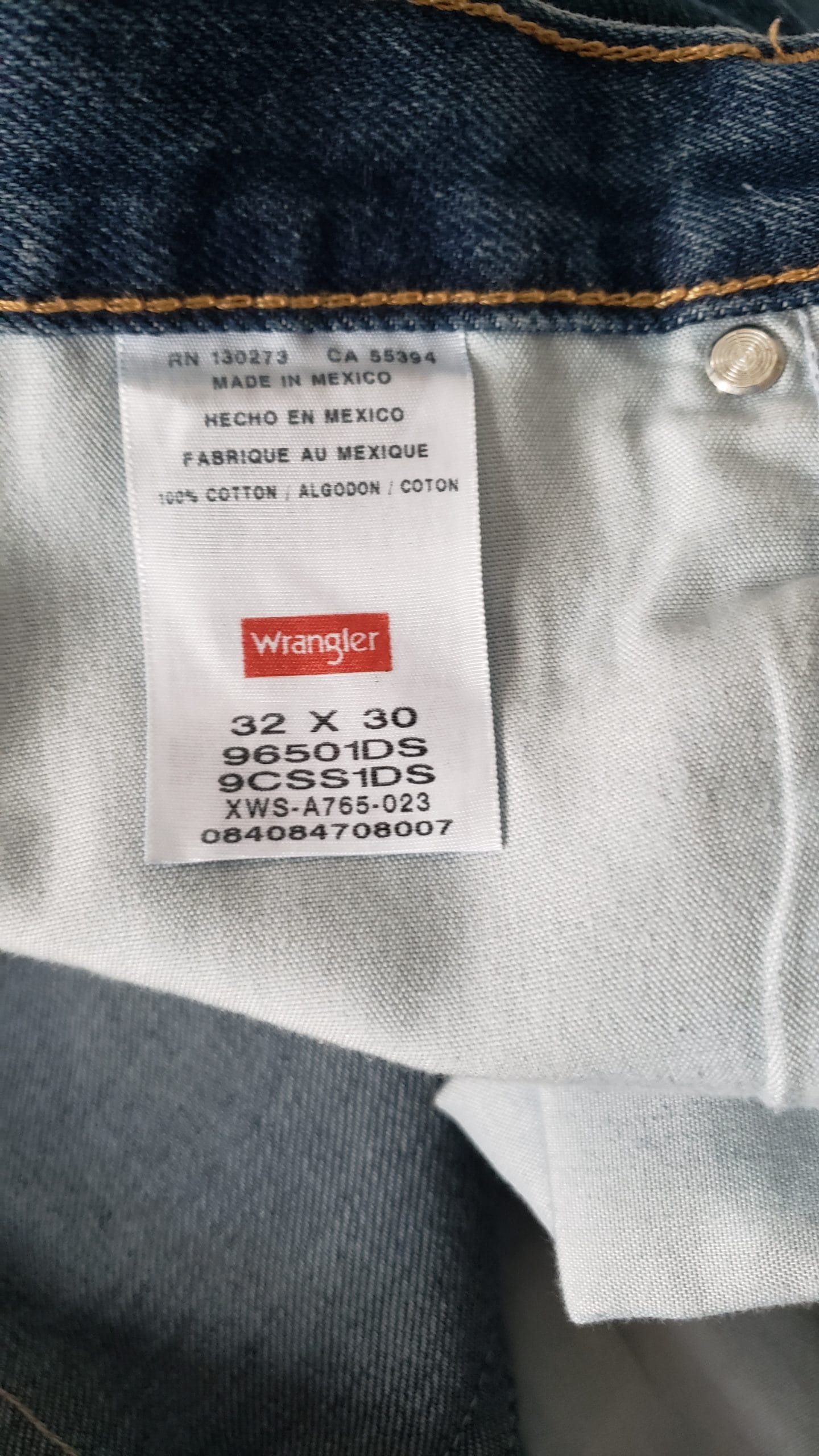 Men’s Upcycled Denim Jeans – Boho Patchwork Peace Wrangler Style – Size 32 - Image 20