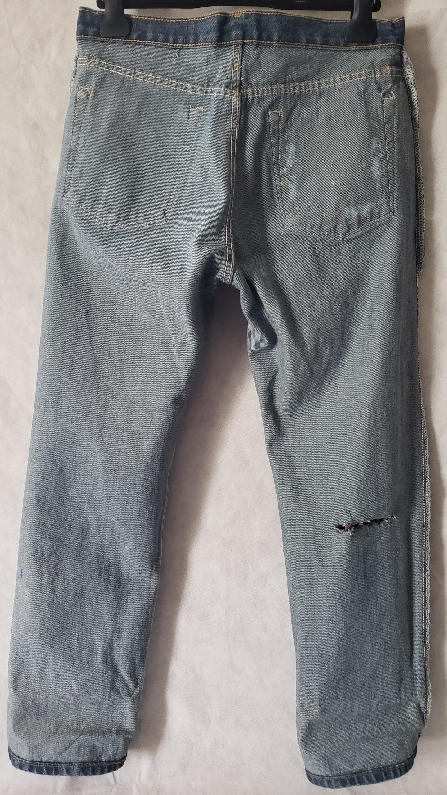 Men’s Upcycled Denim Jeans – Boho Patchwork Peace Wrangler Style – Size 32 - Image 21