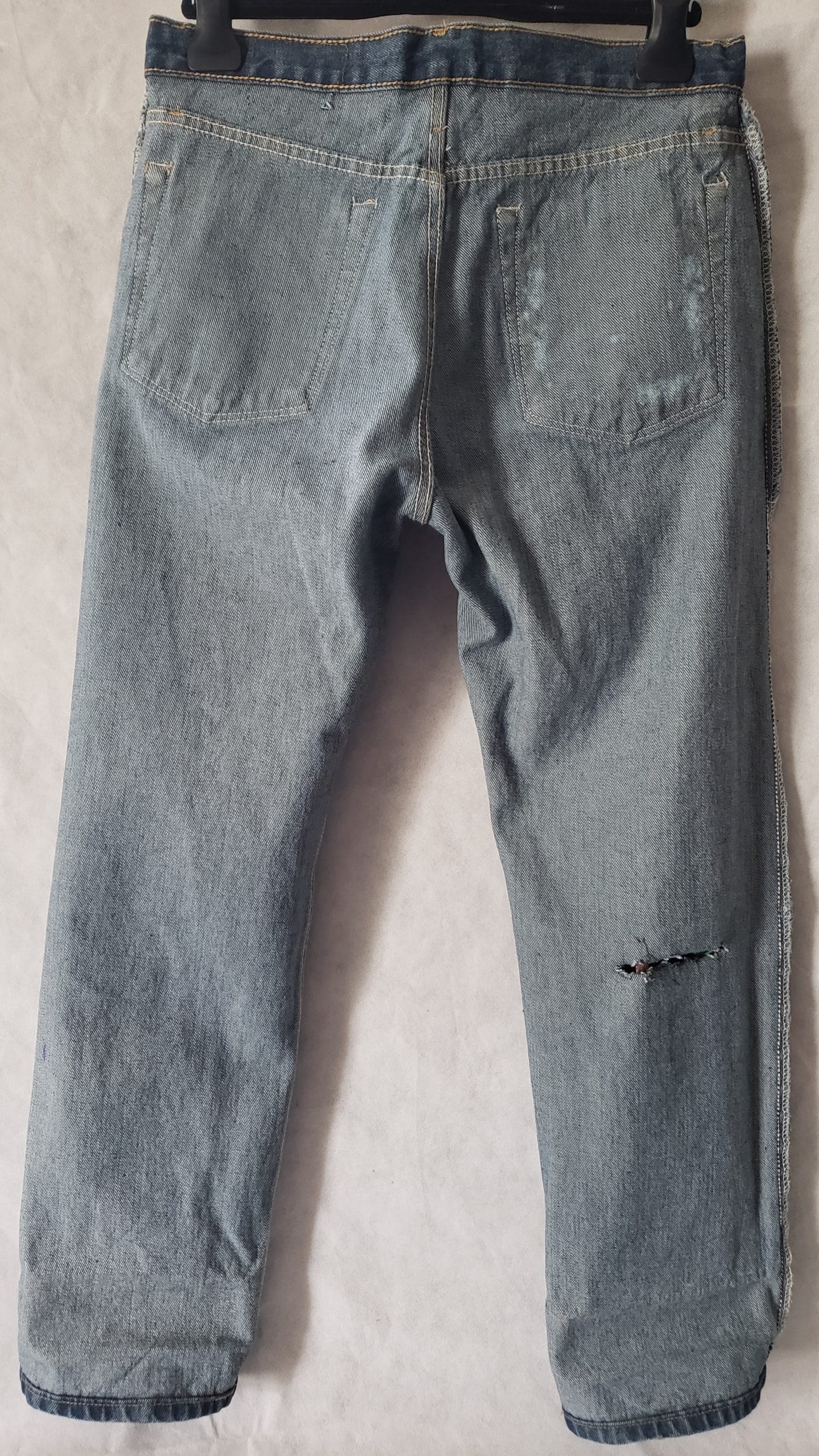 Men’s Upcycled Denim Jeans – Boho Patchwork Peace Wrangler Style – Size 32 - Image 22