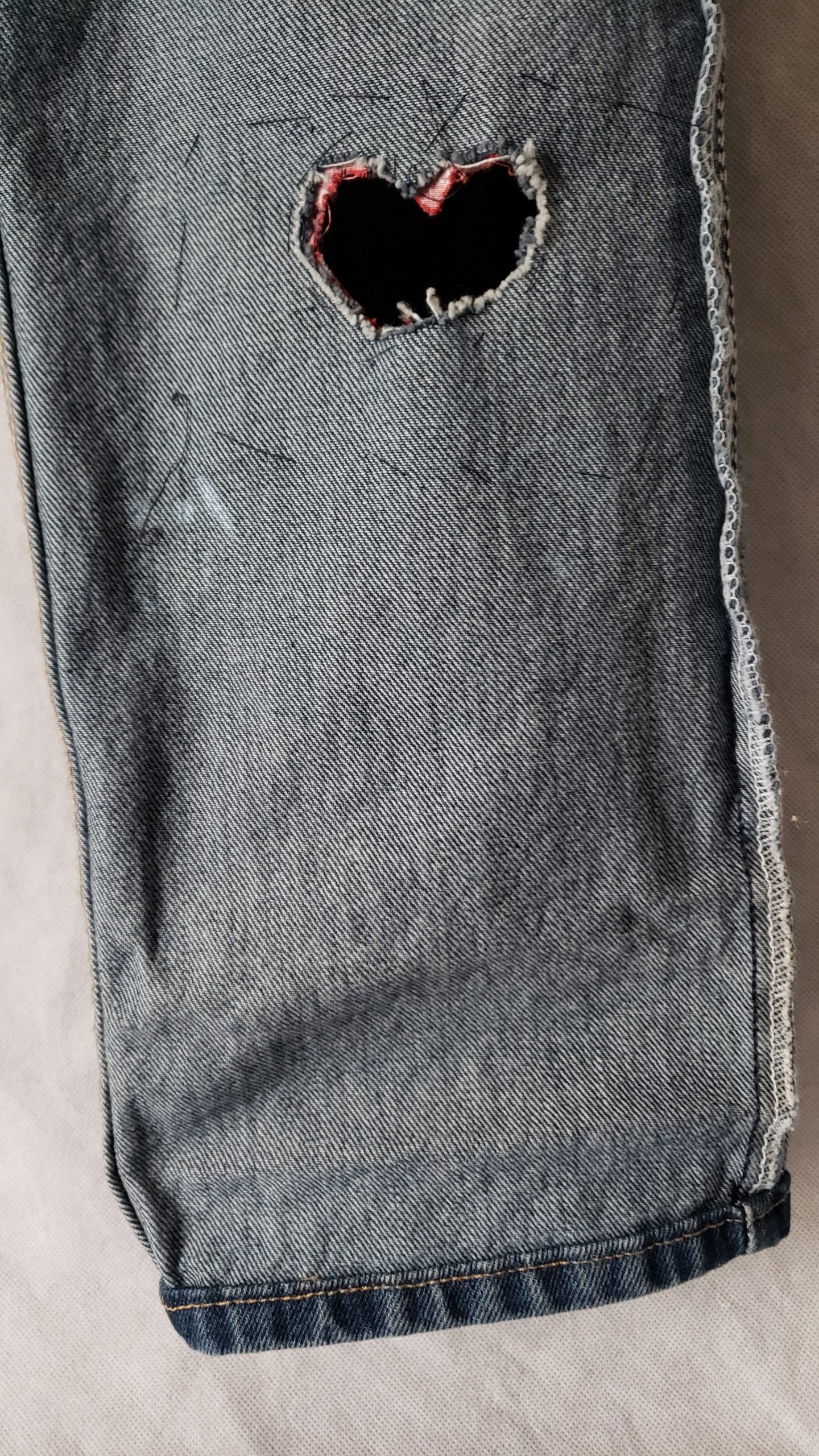 Men’s Upcycled Denim Jeans – Boho Patchwork Peace Wrangler Style – Size 32 - Image 26