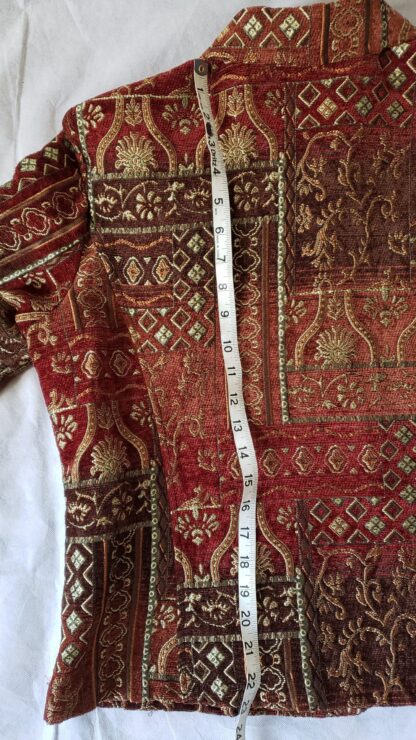 Renaissance Embroidered Jacket Collared Red Brocade Gold Zipper Blazer Women L - Image 3