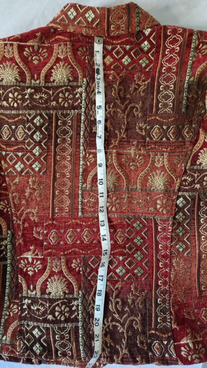 Renaissance Embroidered Jacket Collared Red Brocade Gold Zipper Blazer Women L - Image 4