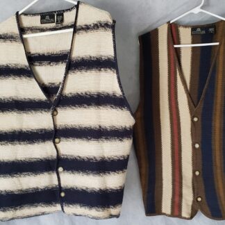 1990s Multicolor Button Sweater Vest Men XL Vintage Structure Striped Knit Cardigan Grunge, Geek, Hippy, Grandpa or Rockabilly Style.