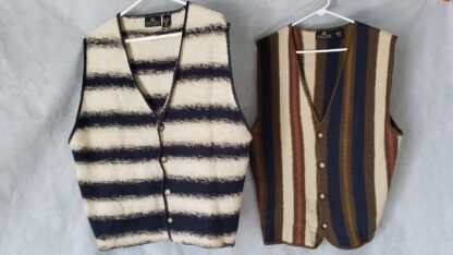1990s Multicolor Button Sweater Vest Men XL Vintage Structure Striped Knit Cardigan Grunge, Geek, Hippy, Grandpa or Rockabilly Style.