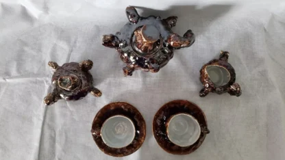 Brown-Drip Tea Set Tree Stump Porcelain Vintage Rustic Ceramic Folk Art Pottery - Image 23
