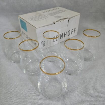 Ritzenhoff Whiskey Taster Gold-Trim Crystal-Clear Tulip Shot Glass Set of 6 Stemless Whisky Snifters