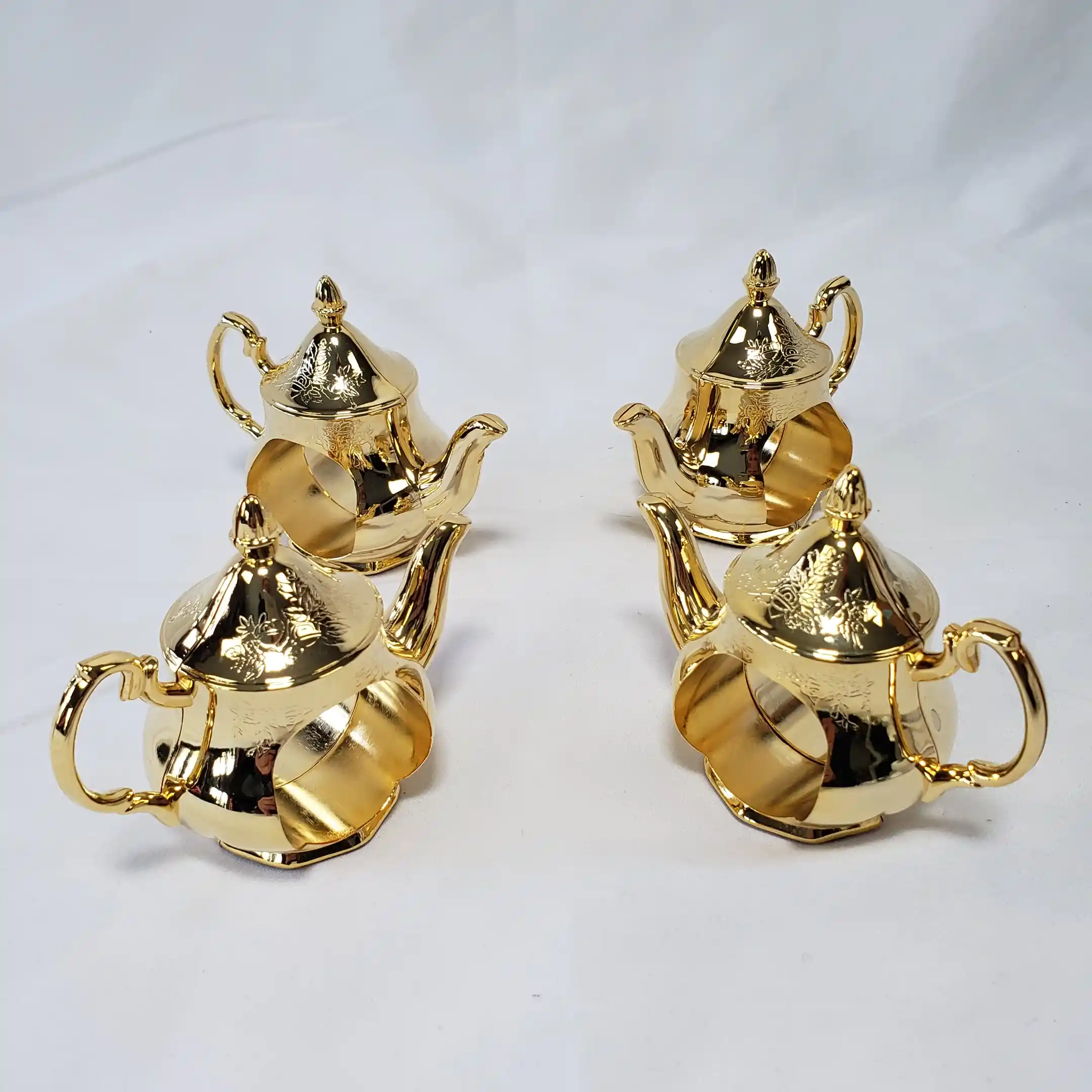 Teapot Napkin Rings Royal Doulton Old English Country Roses Gold Holders Set 4 - Image 4
