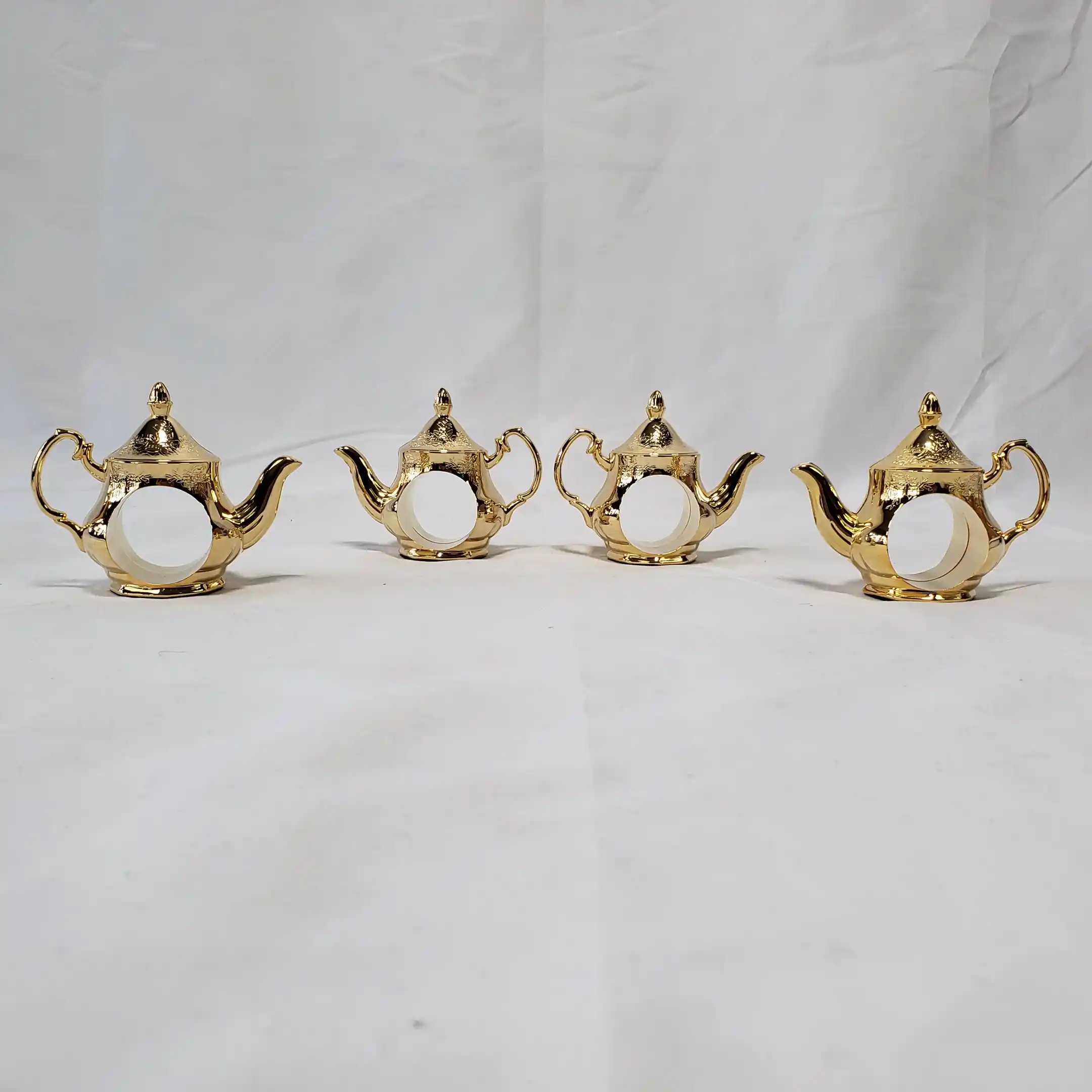 Teapot Napkin Rings Royal Doulton Old English Country Roses Gold Holders Set 4 - Image 7
