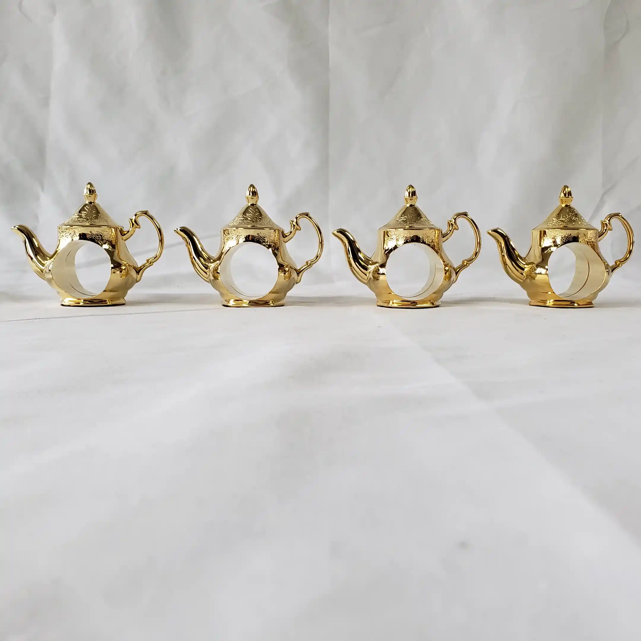 Teapot Napkin Rings Royal Doulton Old English Country Roses Gold Holders Set 4 - Image 9