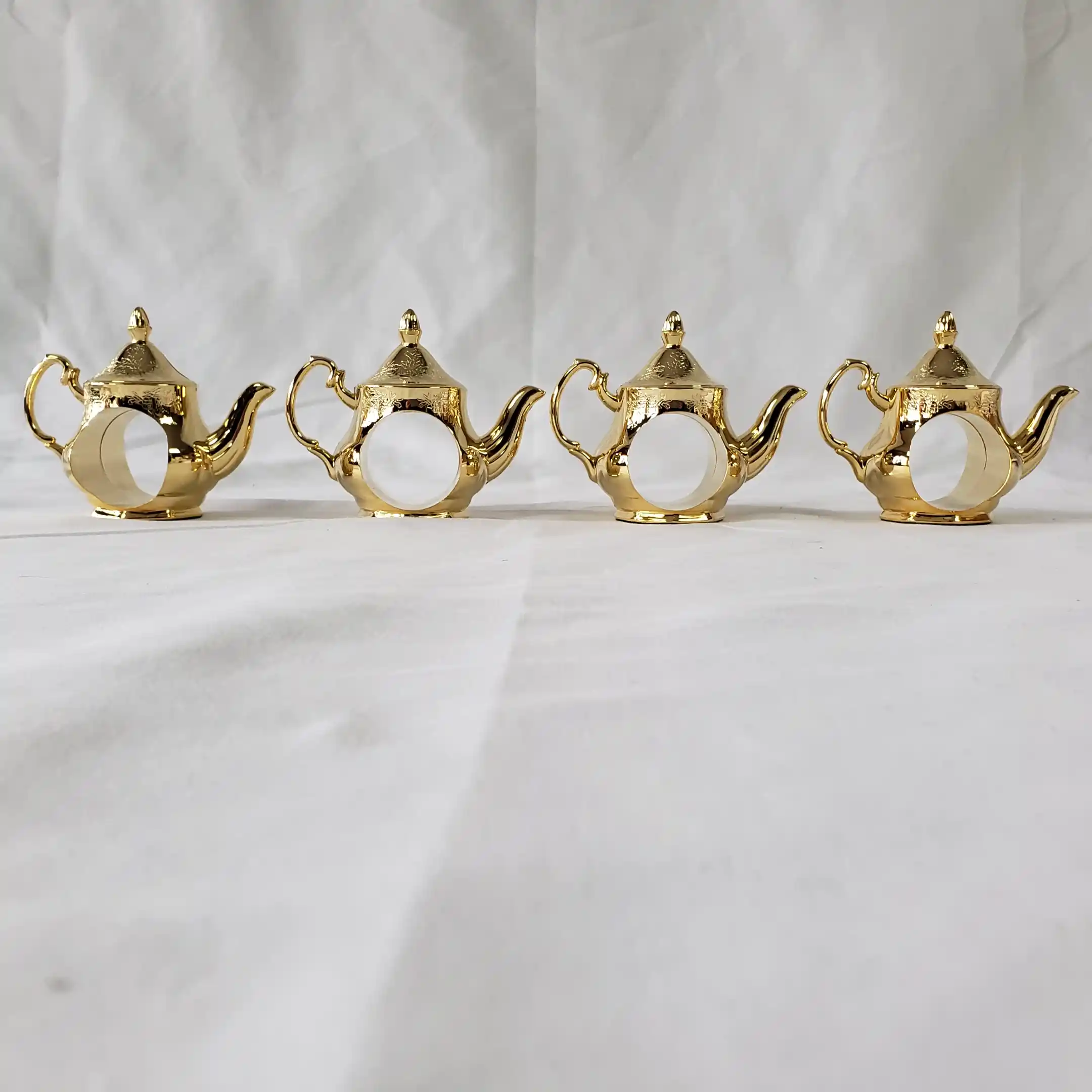 Teapot Napkin Rings Royal Doulton Old English Country Roses Gold Holders Set 4 - Image 11