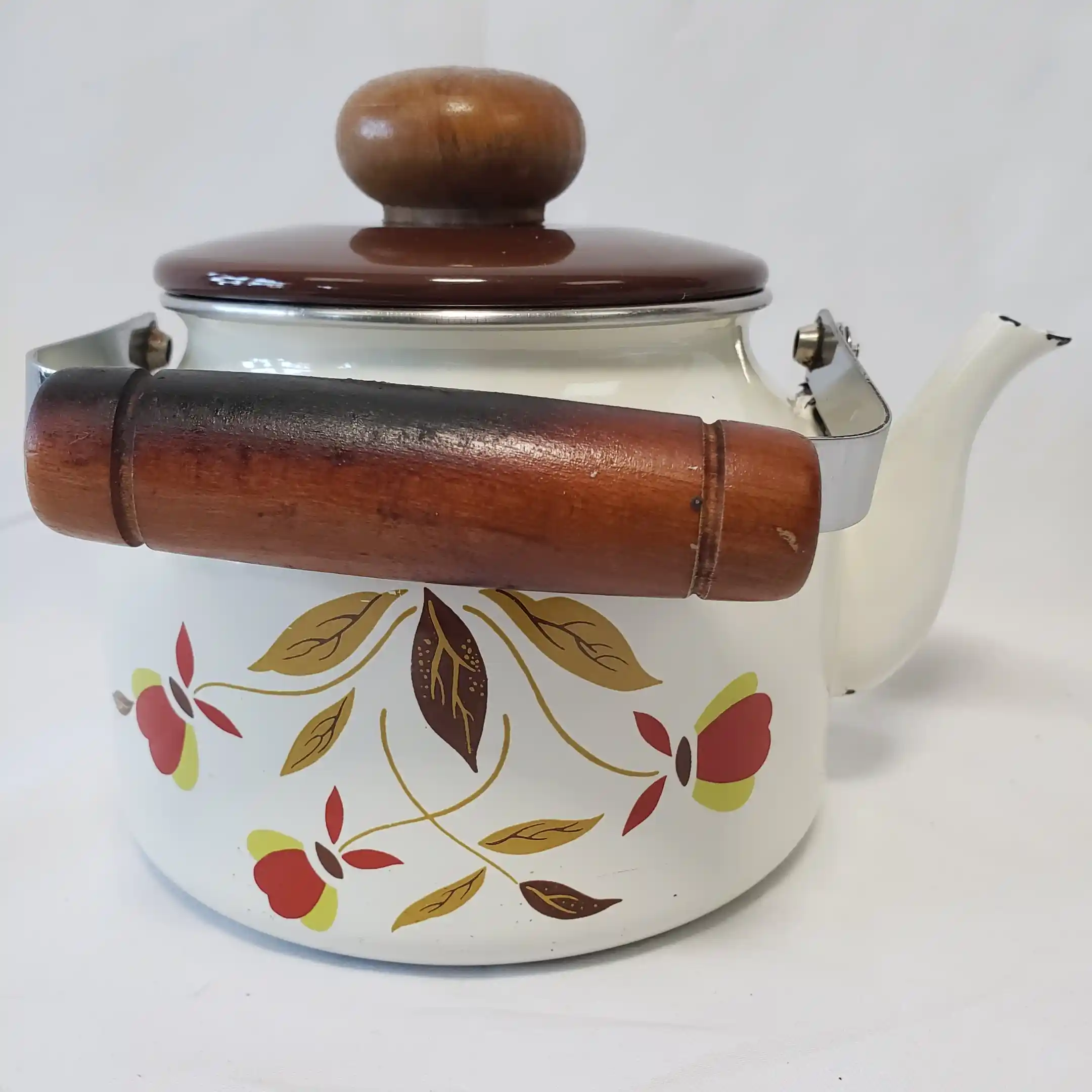 Hall Teapot Enamelware Jewel Tea Pot Autumn Leaf Vintage Enamel Round Metal Kettle - Image 3