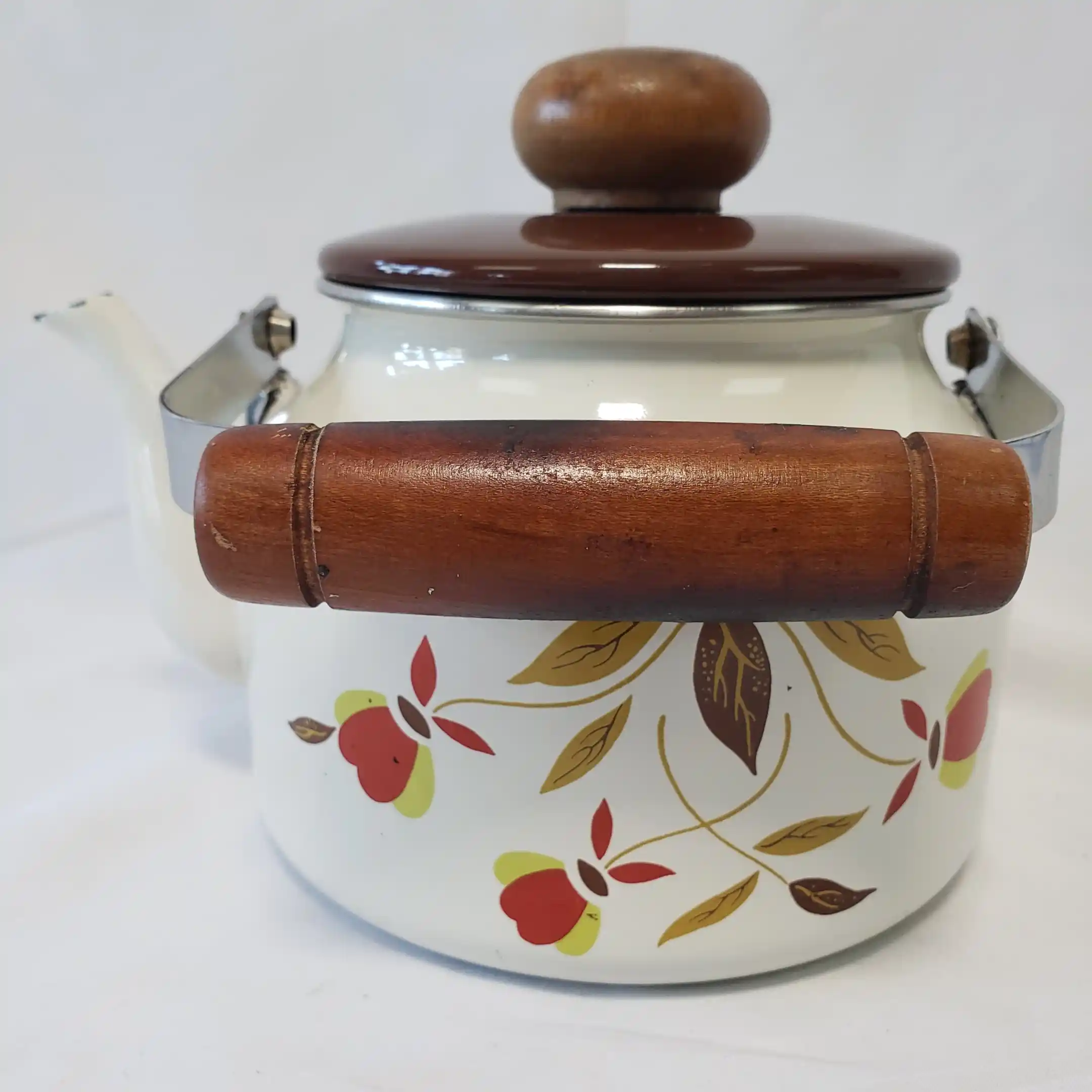 Hall Teapot Enamelware Jewel Tea Pot Autumn Leaf Vintage Enamel Round Metal Kettle - Image 5
