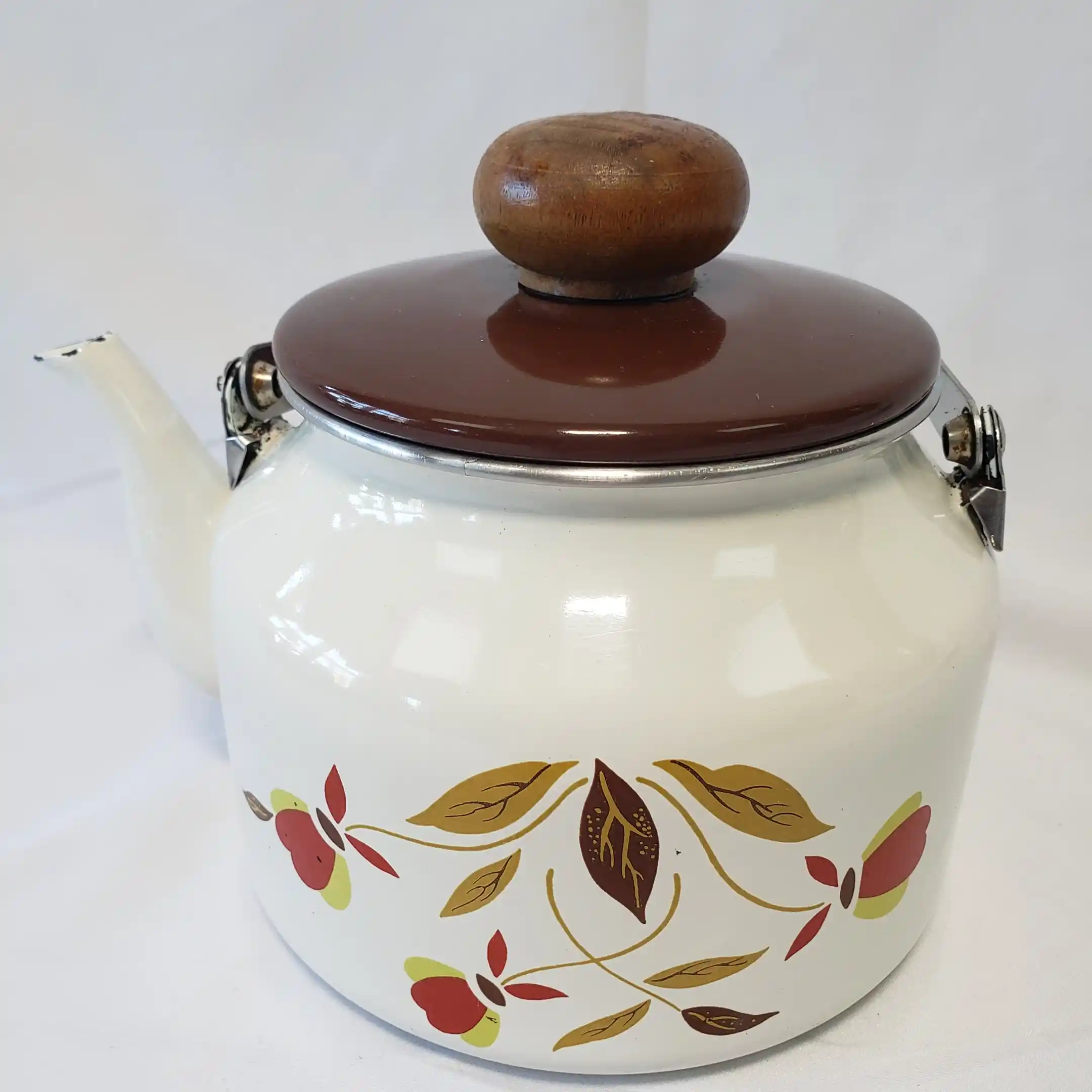 Hall Teapot Enamelware Jewel Tea Pot Autumn Leaf Vintage Enamel Round Metal Kettle - Image 4